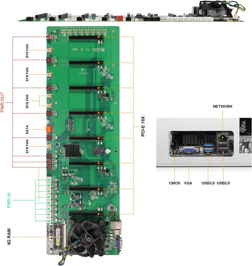 8 Ports GPU Mining Frame Case with 4 Cooling Fans Black U569003