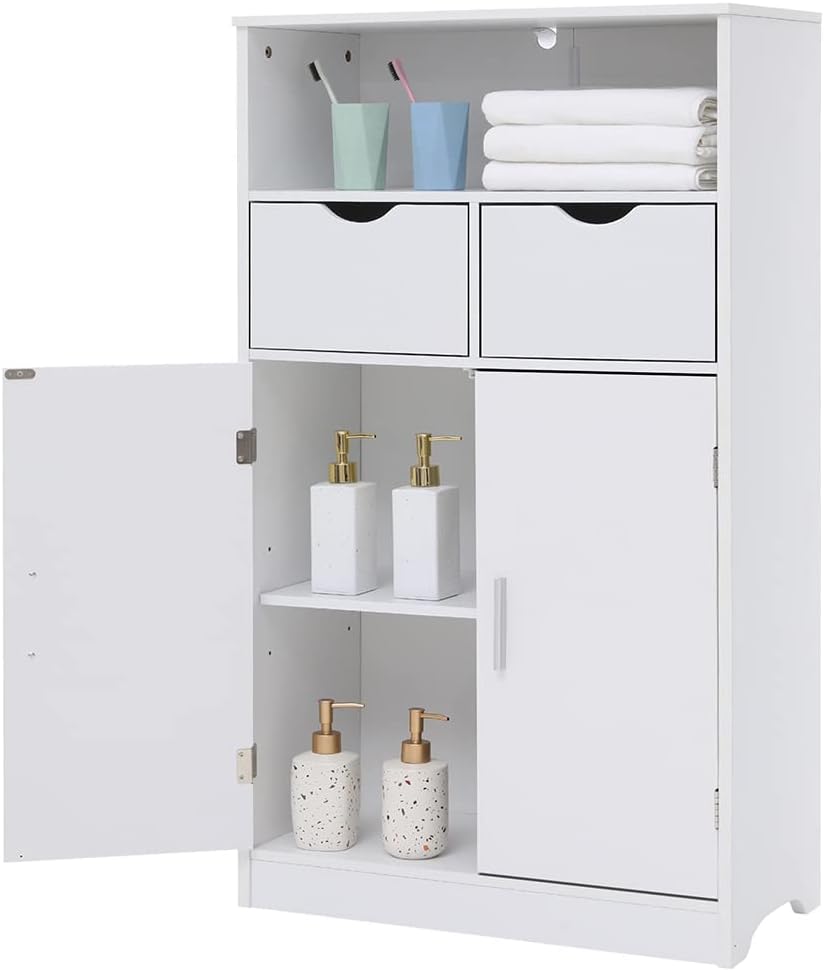 White Bathroom Floor Cabinet with 2 Drawers G41982