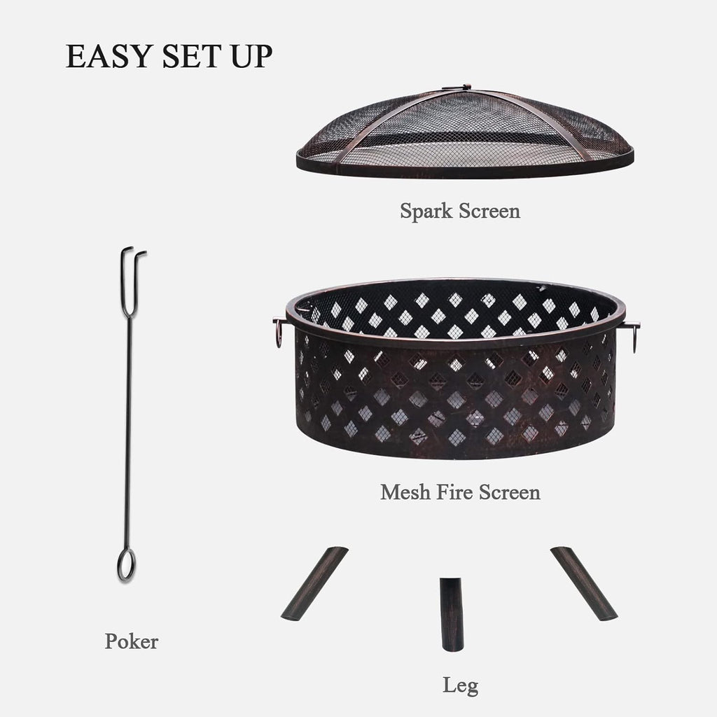 25 Inch Wood Burning Fire Pit with Spark Screen and Cover E560417