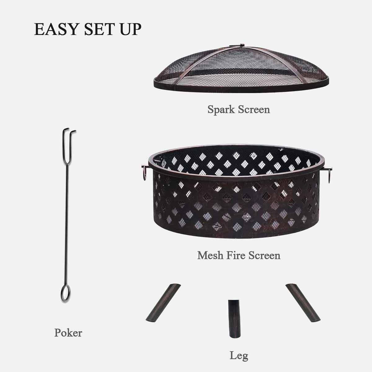 25 Inch Wood Burning Fire Pit with Spark Screen and Cover E560417