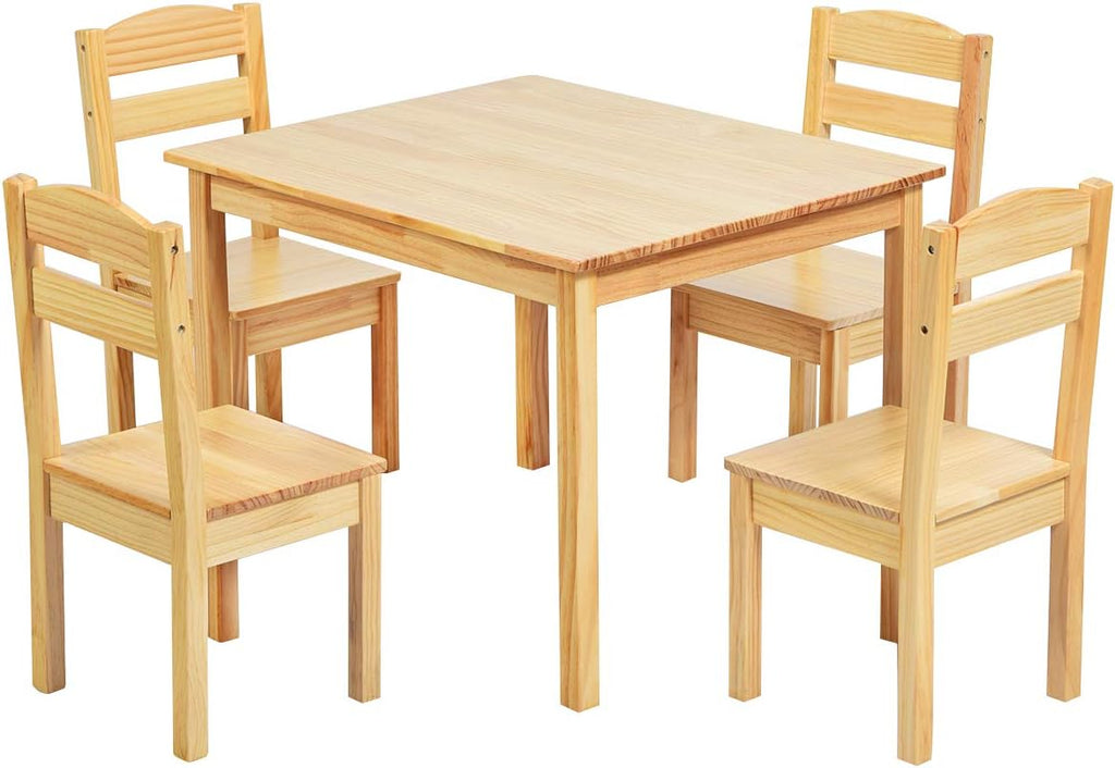 Kids Wooden Table and Chairs 5 Pieces Set Multicolor Q183736