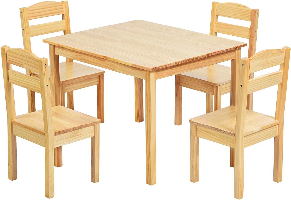 Kids Wooden Table and Chairs 5 Pieces Set Multicolor Q183736