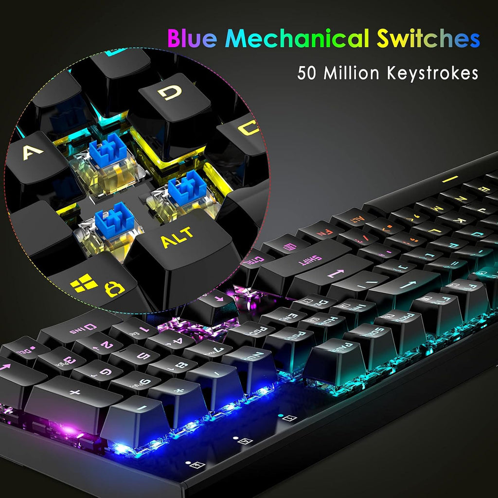 RGB Backlit 104 Keys Blue Switch Wired Mechanical Gaming Keyboard O250