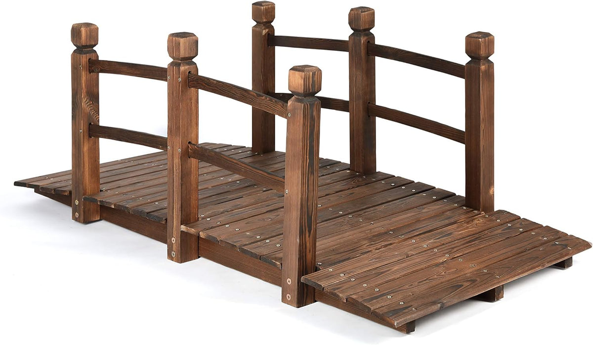 Wood Arc Garden Bridge with Rails 5FT K47527