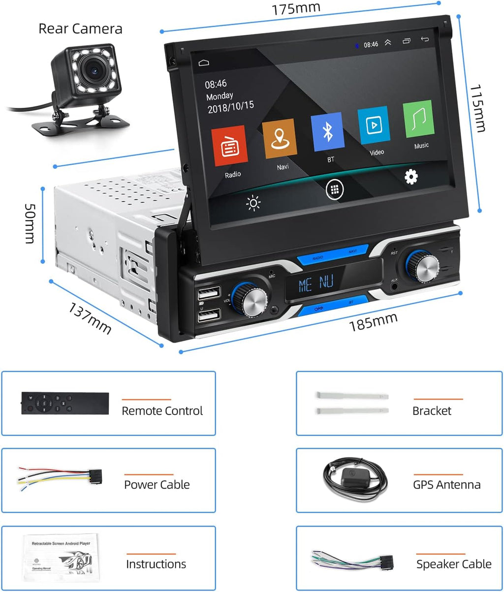 Single Din Car Stereo with CarPlay, 7 Inch Flip Out Touchscreen Car Radio, Bluetooth FM G850