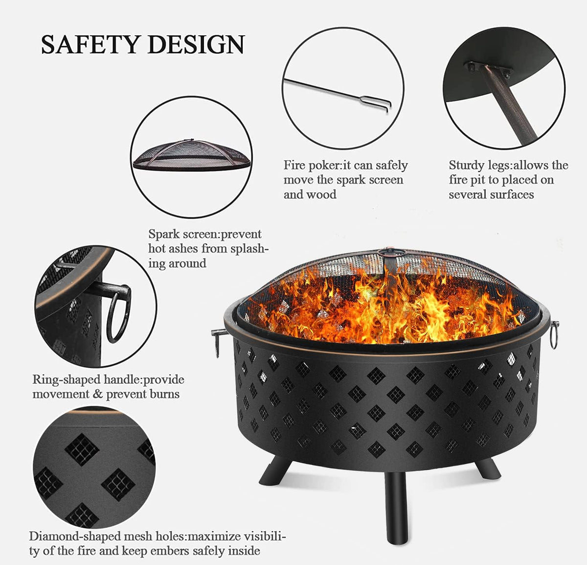 25 Inch Wood Burning Fire Pit with Spark Screen and Cover E560417
