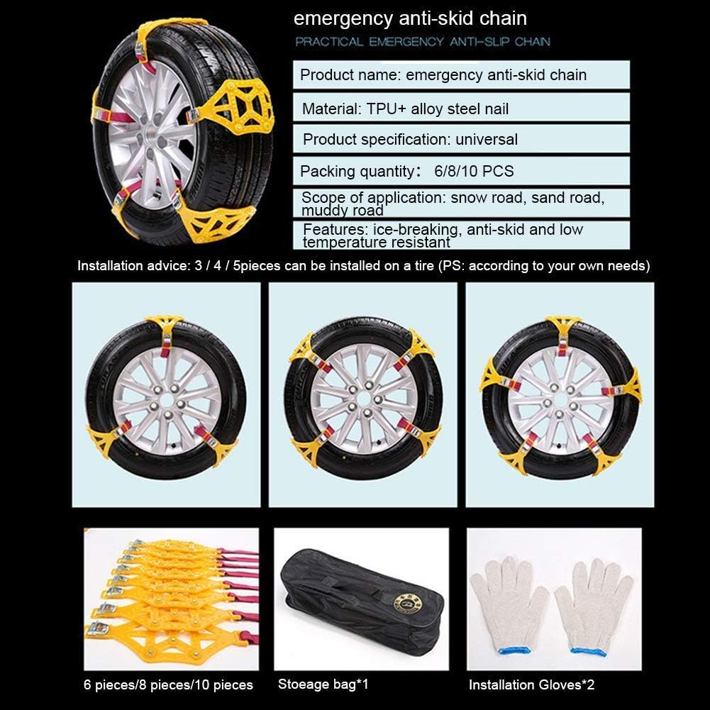 Anti-Skid Snow Chains for Tyres 8Pcs N395