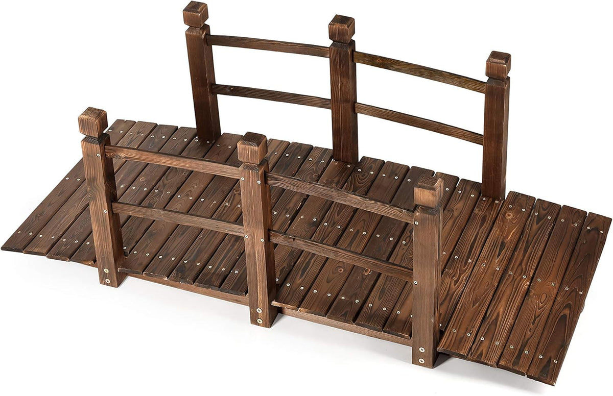 Wood Arc Garden Bridge with Rails 5FT K47527