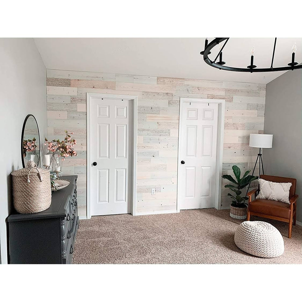 Reclaimed Wooden Wall Planks Peel and Stick 10 Sq. ft Coastal White G954