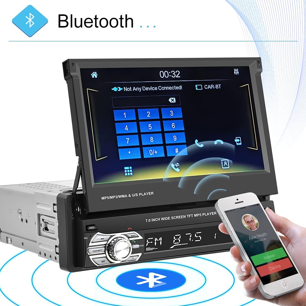 Single Din Car Stereo with CarPlay, 7 Inch Flip Out Touchscreen Car Radio, Bluetooth FM G850