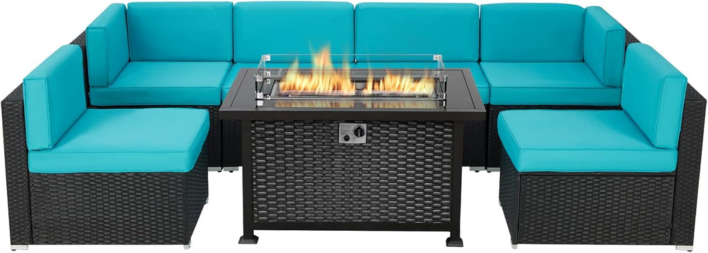 7 Pieces Outdoor Patio Furniture Set with Fire Pit Table J3140