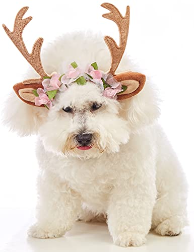 Pet Deer Costume Hat Christmas Dog Antlers Headbands Elastic Band Adjustable Reindeer Cap (Medium) X374