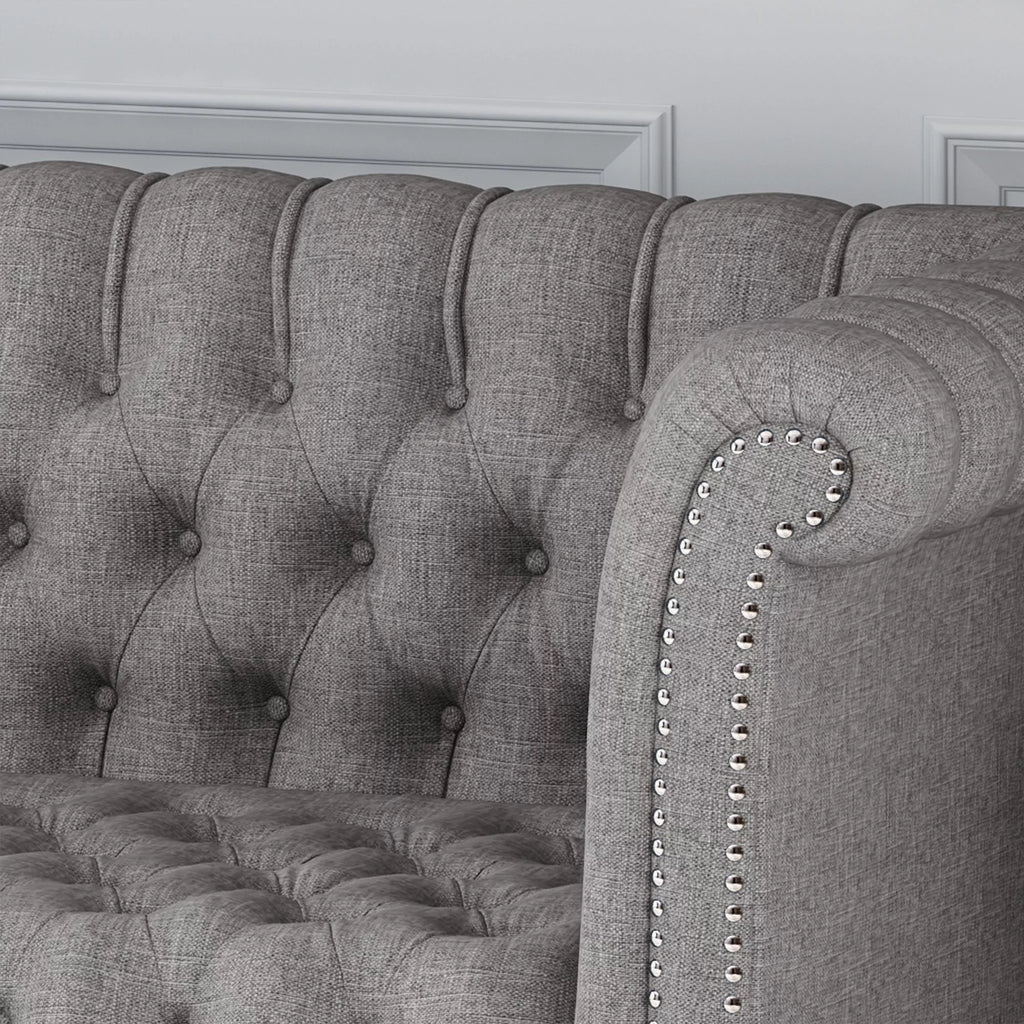Grey Fabric Tufted 3 Seater Sofa T8430