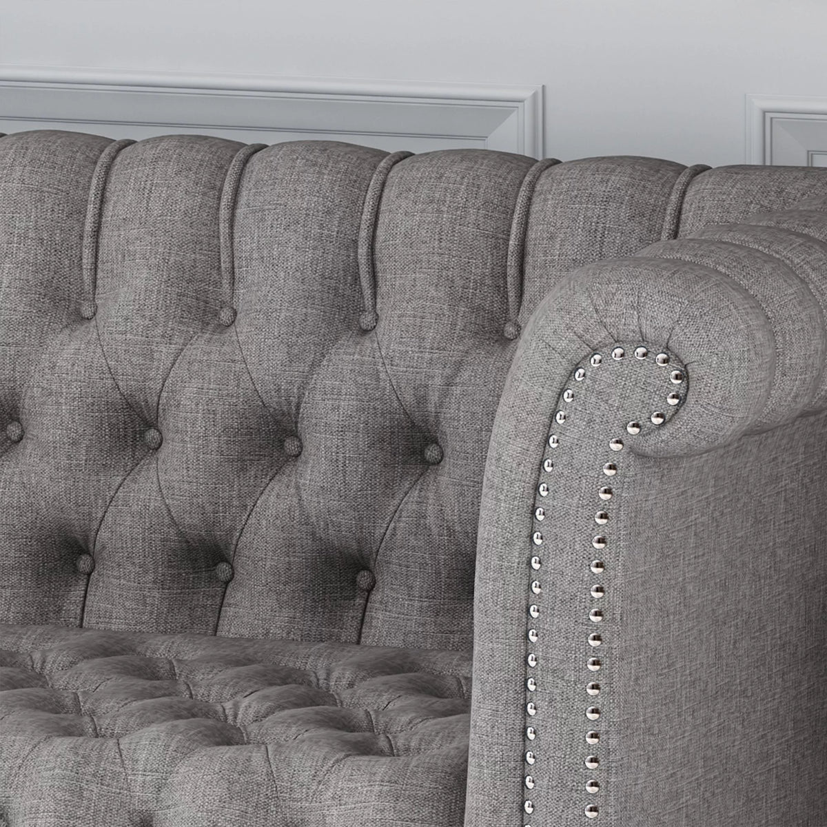 Grey Fabric Tufted 3 Seater Sofa T8430