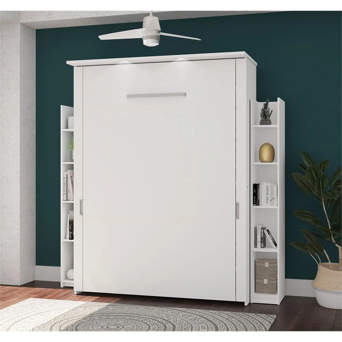 Queen Murphy Bed and 2 Storage Units in White R289062