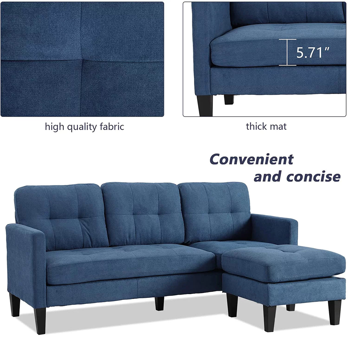 Blue L-Shaped Convertible Sectional Sofa T953