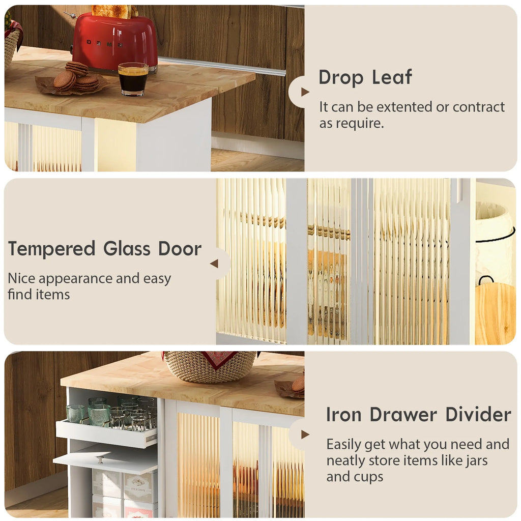 White Kitchen Island with Drop Leaf and 2 Drawers Z254748