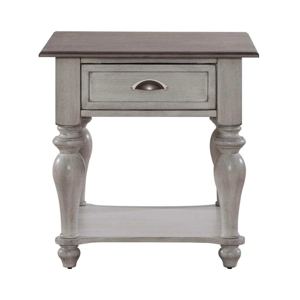 Antique White Weathered Pine Drawer End Table B262627