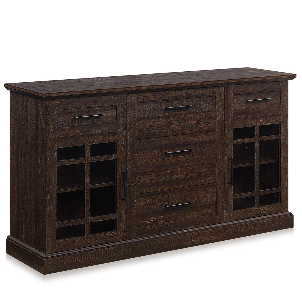 Espresso Sideboard Buffet Console Table with Drawers and Adjustable Shelves T3239