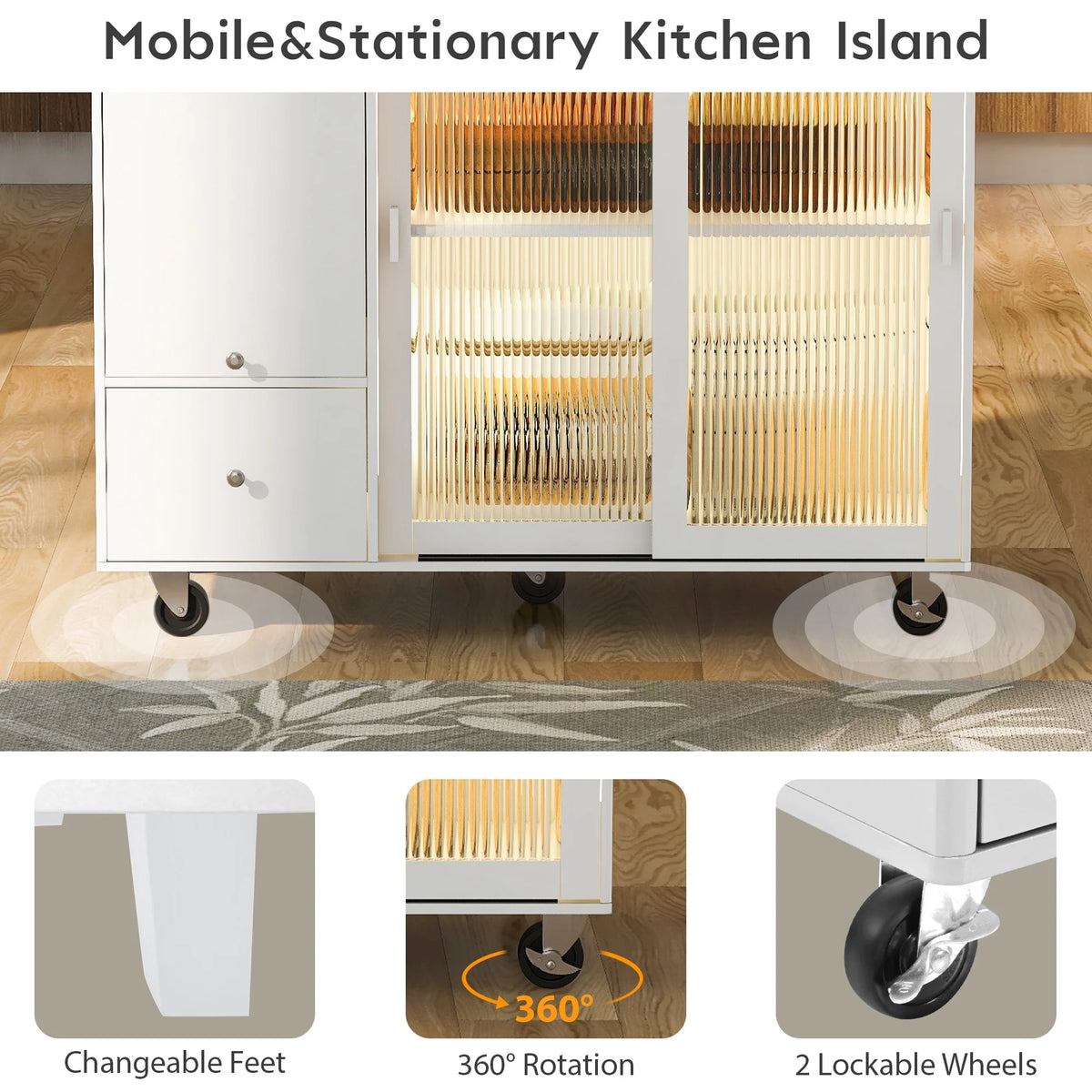 White Kitchen Island with Drop Leaf and 2 Drawers Z254748
