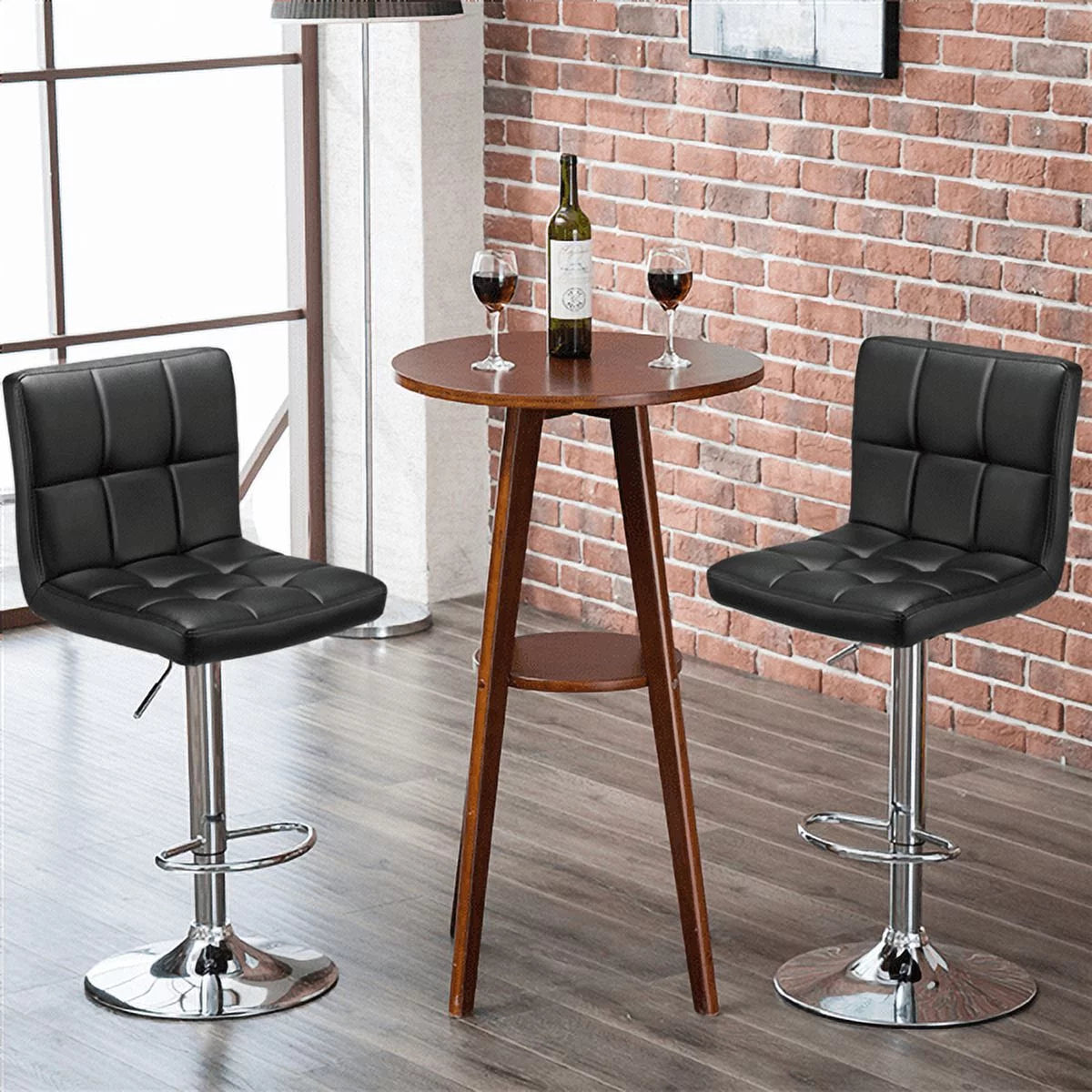 Adjustable Faux Leather Swivel Bar Chairs, Set of 2, Black W84611