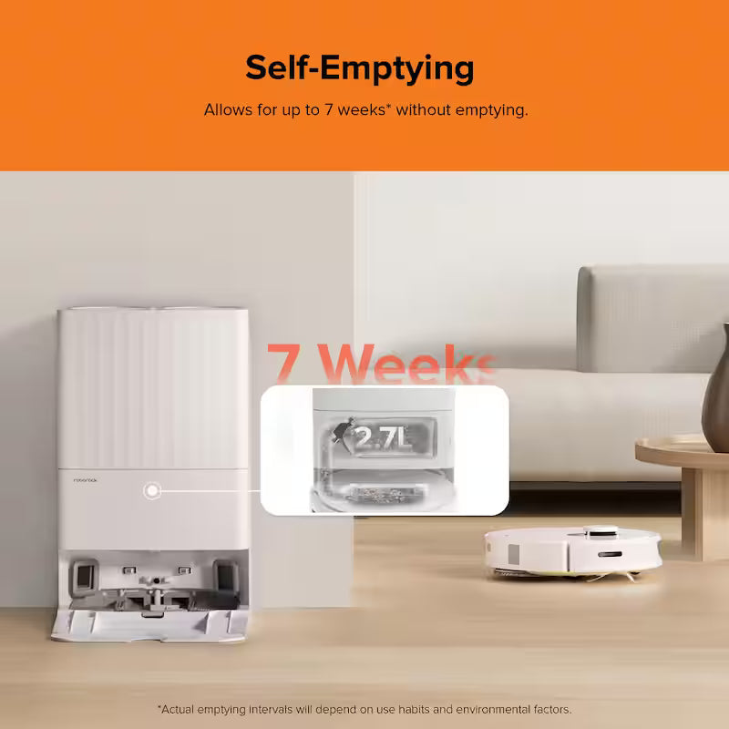 Robotic Vacuum and Mop with Self-Emptying, Self-Drying, White X9162