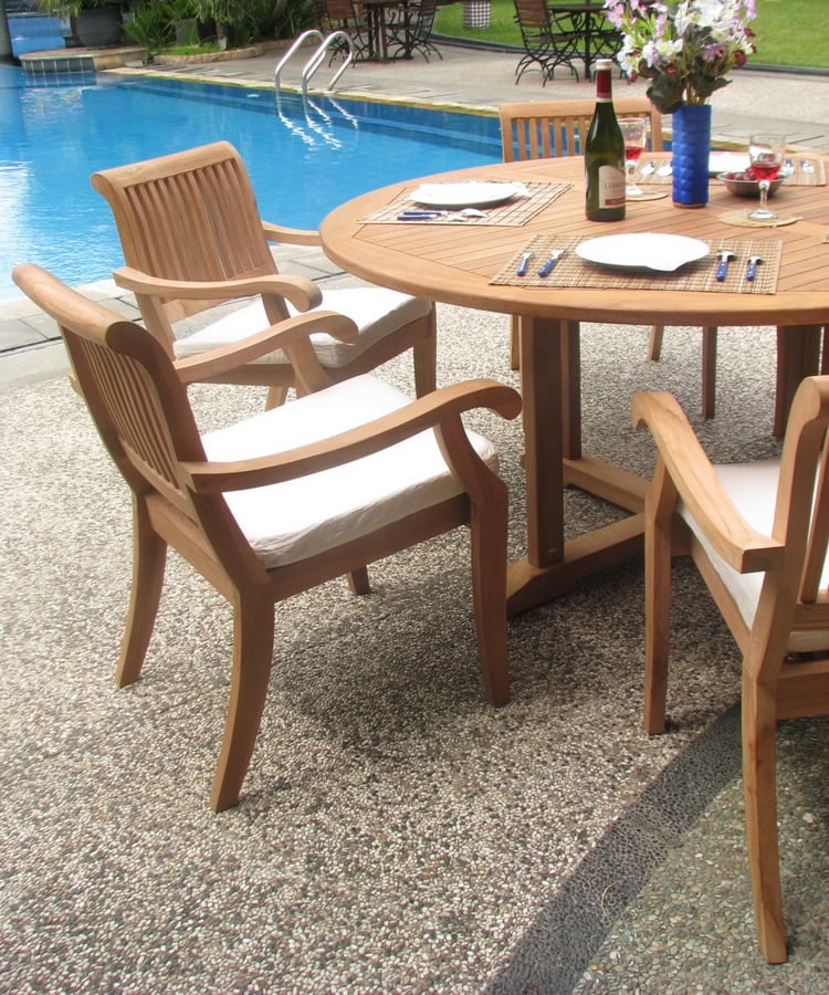 7 Pc Teak Dining Set with Rectangle Table and 6 Arm Chairs O42142