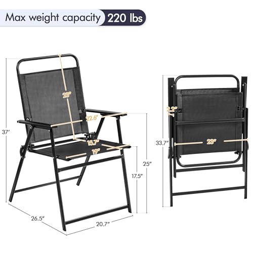 Black Set of 4 Folding Outdoor Chairs with Metal Frame and Armrests R668