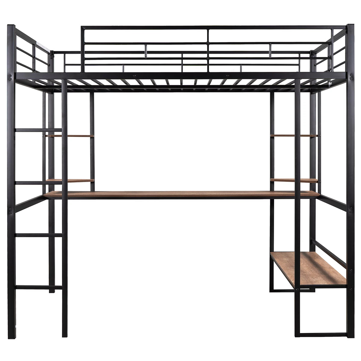 Black Full Metal Loft Bed with Desk and Storage Shelves K56481