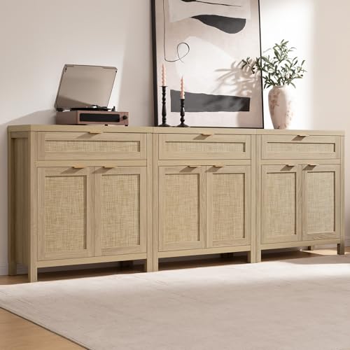 Rattan Storage Cabinet Set of 2 with Doors and Drawer V548