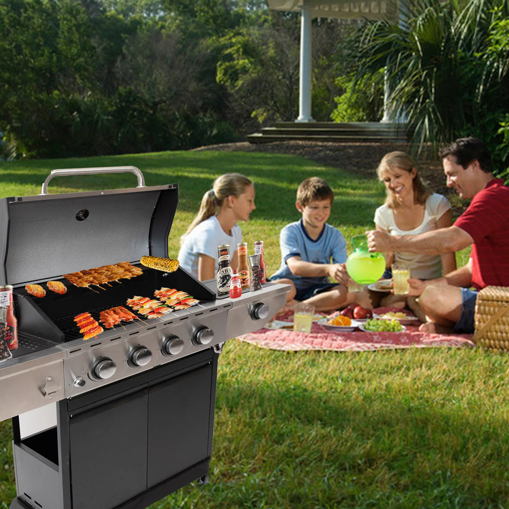3-Burners Propane Gas Grill with Side Burner & Thermometer Stainless Steel T450105