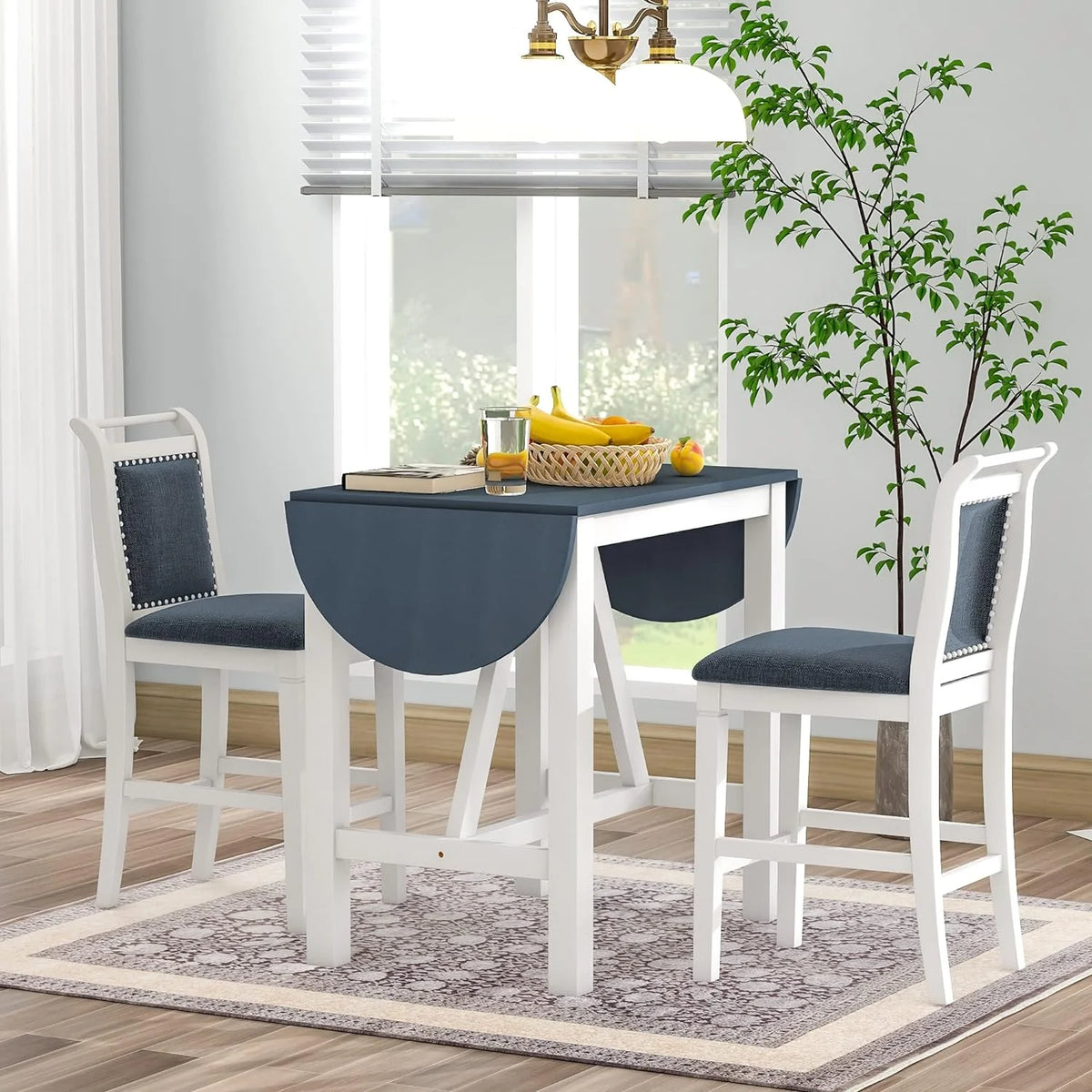 3 Piece Counter Height Drop Leaf Dining Set with 2 Padded Chairs I1091