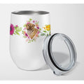 Shar Pei Pink Flowers Stainless Steel 12 oz Stemless Wine Glass P8596