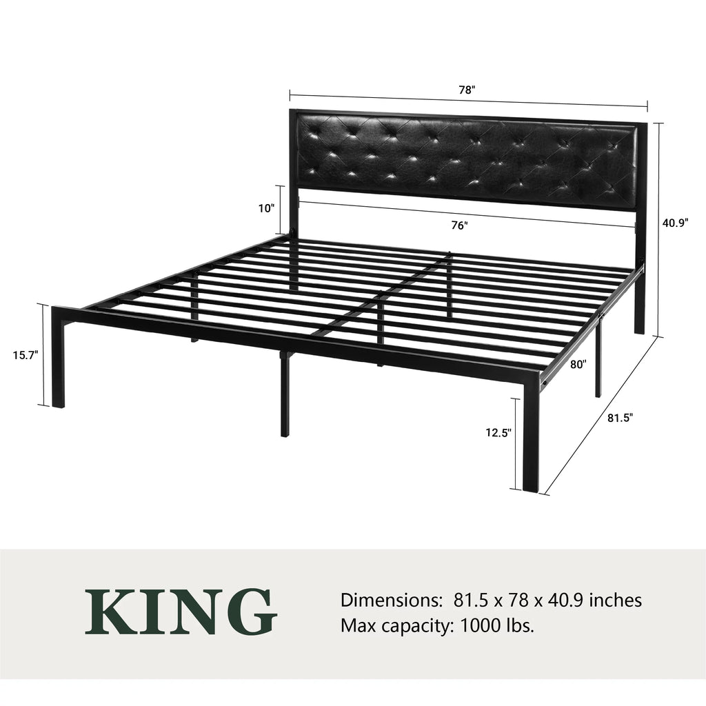 Twin Size Metal Bed Frame with Upholstered Headboard Q934157