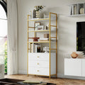 4 Tier Gold Bookcase with 3 Drawers Q28364