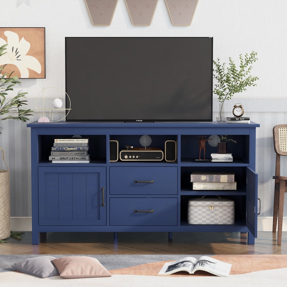 Open Style Cabinet with Sideboard, 2 Doors and 2 Drawers, Navy D741605