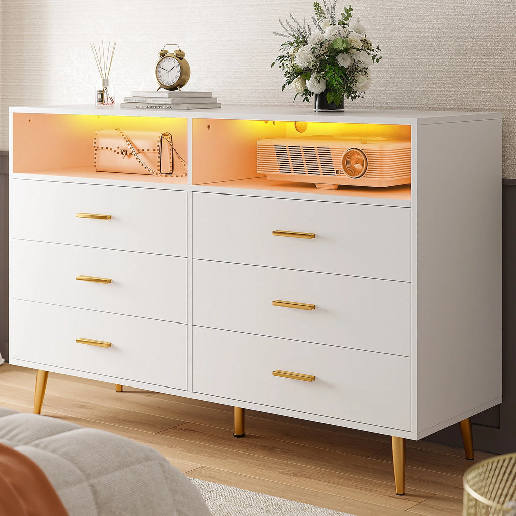 White 6 Drawer Wood Dresser S3673