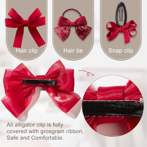 Red Hair Bows with Alligator Hair Clip, Hair Ties, Snap Clip Hairpins Q164
