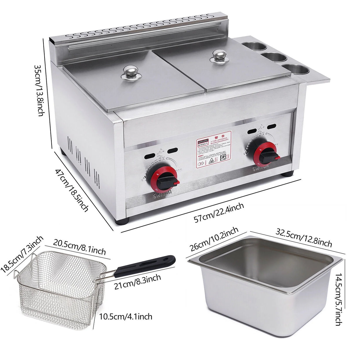 6L Commercial Countertop Gas Deep Fryer with 2 Frying Basket F766