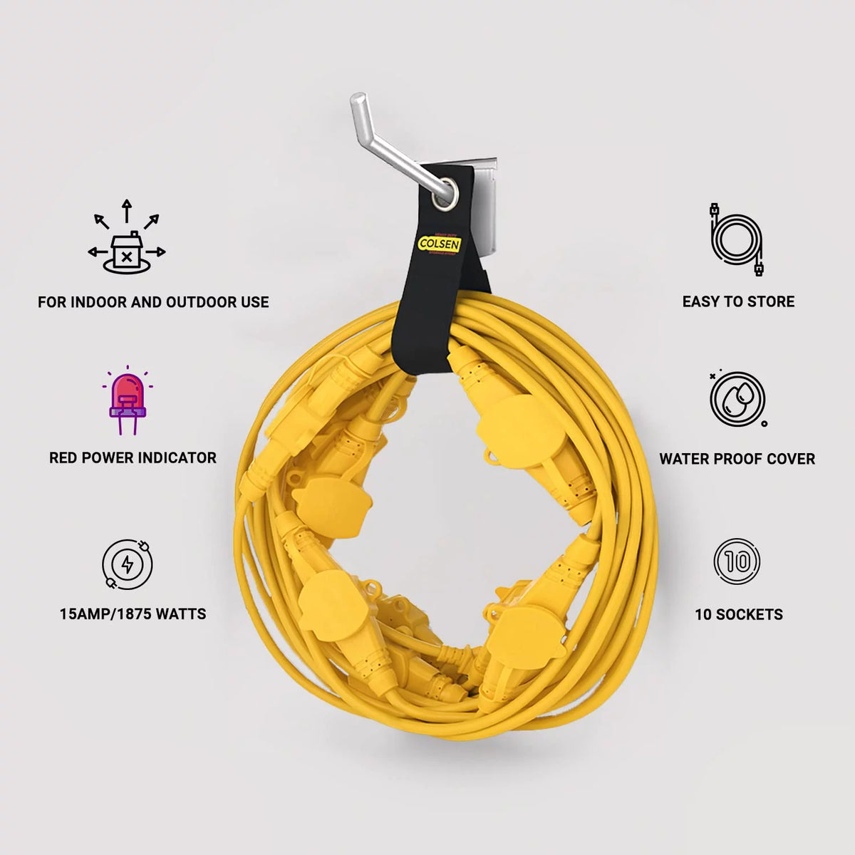 25FT Yellow Power Extension Cord 3 Prong 16 Gauge SJTW T179