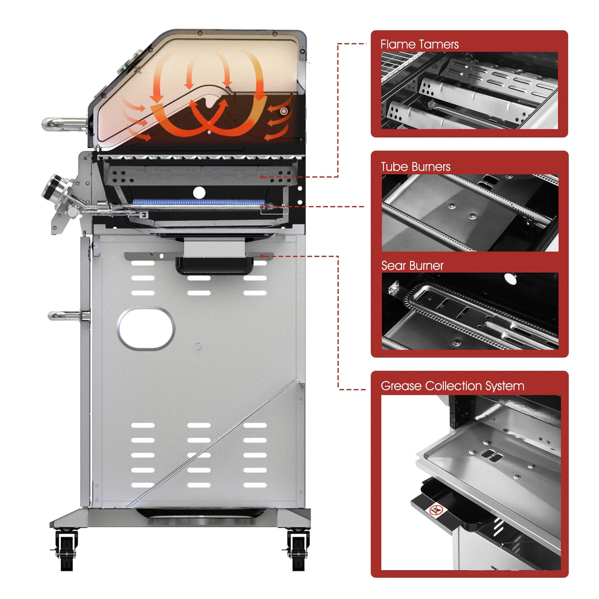 6-Burner Gas Grill with Sear Burner and Side Burner U7705
