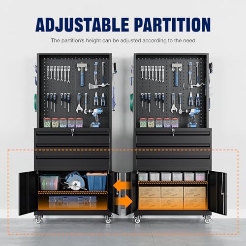 Metal Garage Storage Cabinet with Wheels, 3-Drawer Rolling Tool Cabinet E825
