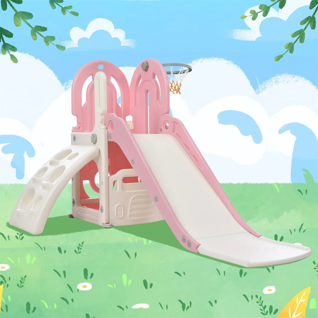 4 in 1 Toddler Climber and Slide Set with Basketball Hoop J412