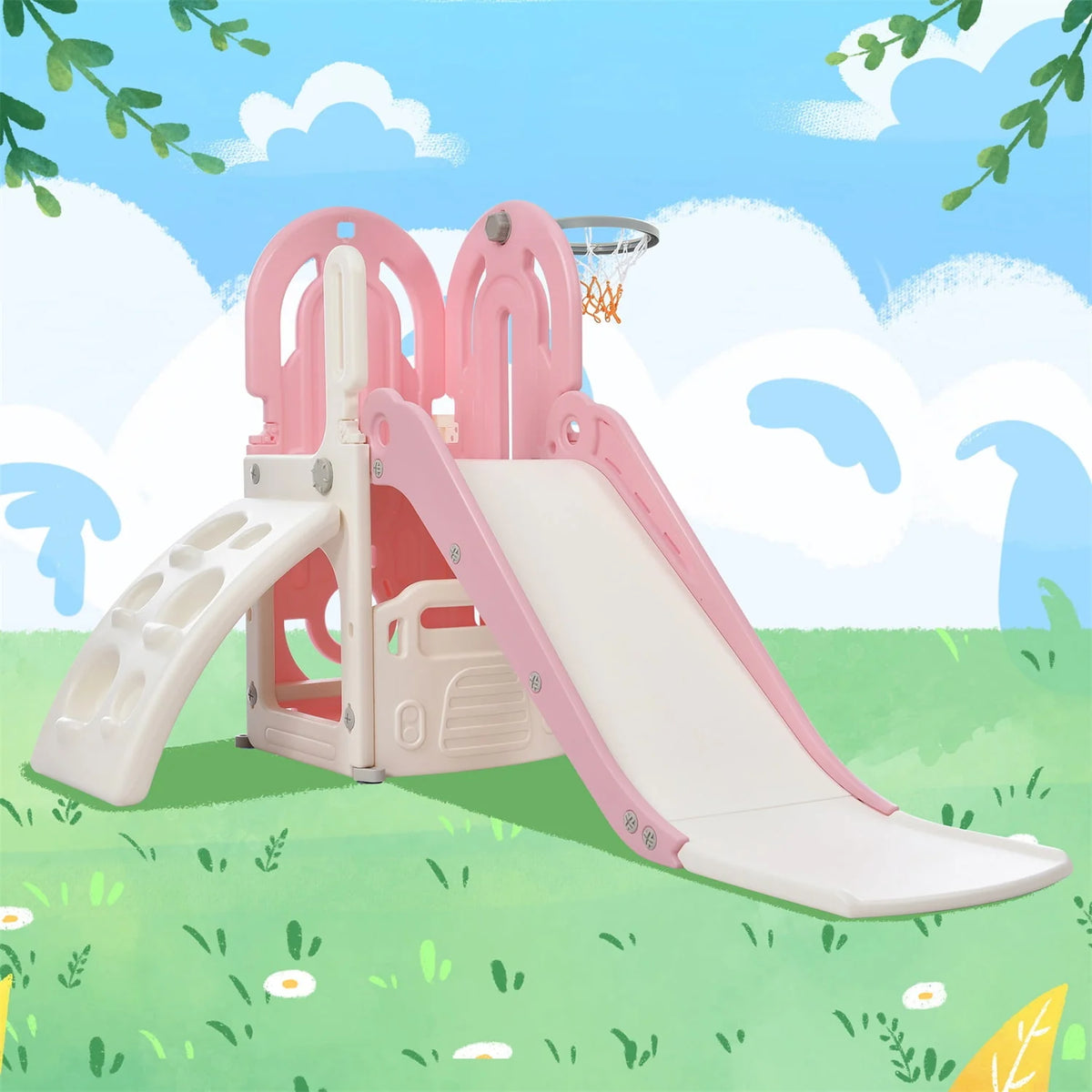 4 in 1 Toddler Climber and Slide Set with Basketball Hoop J412
