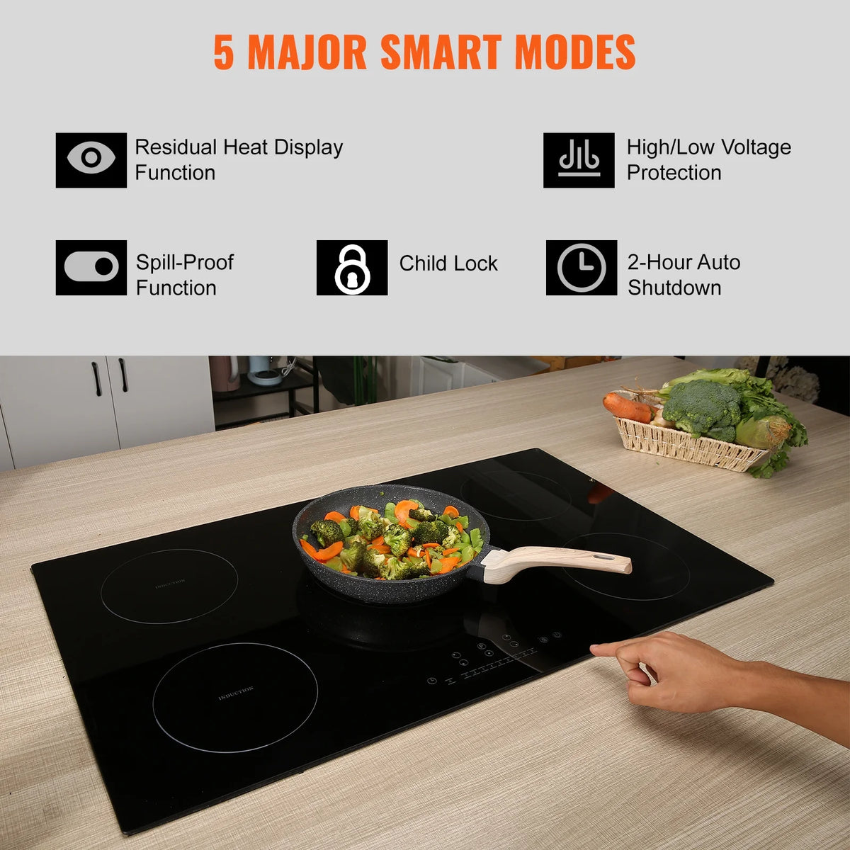 36 inch Electric Cooktop 5 Burners Ceramic Glass Stove Top G988