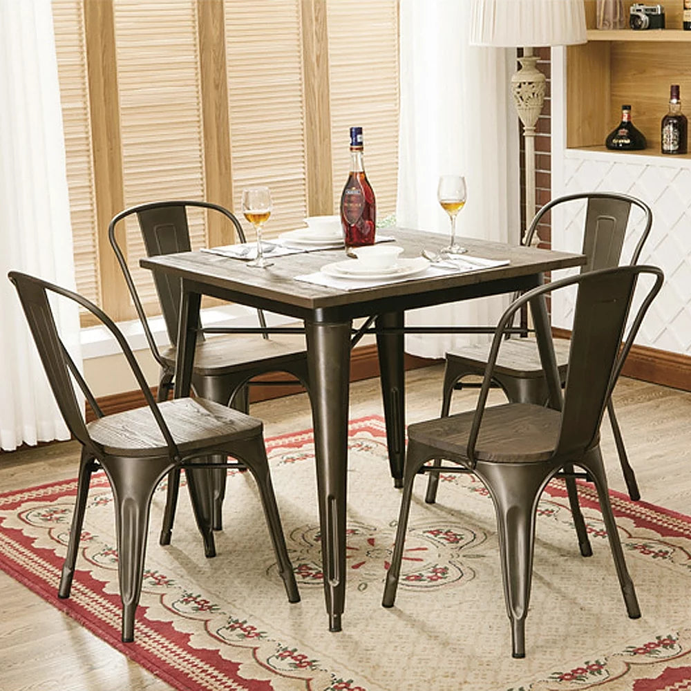 Set of 4 Metal Dining Chair with Wooden Seat Stackable O16524