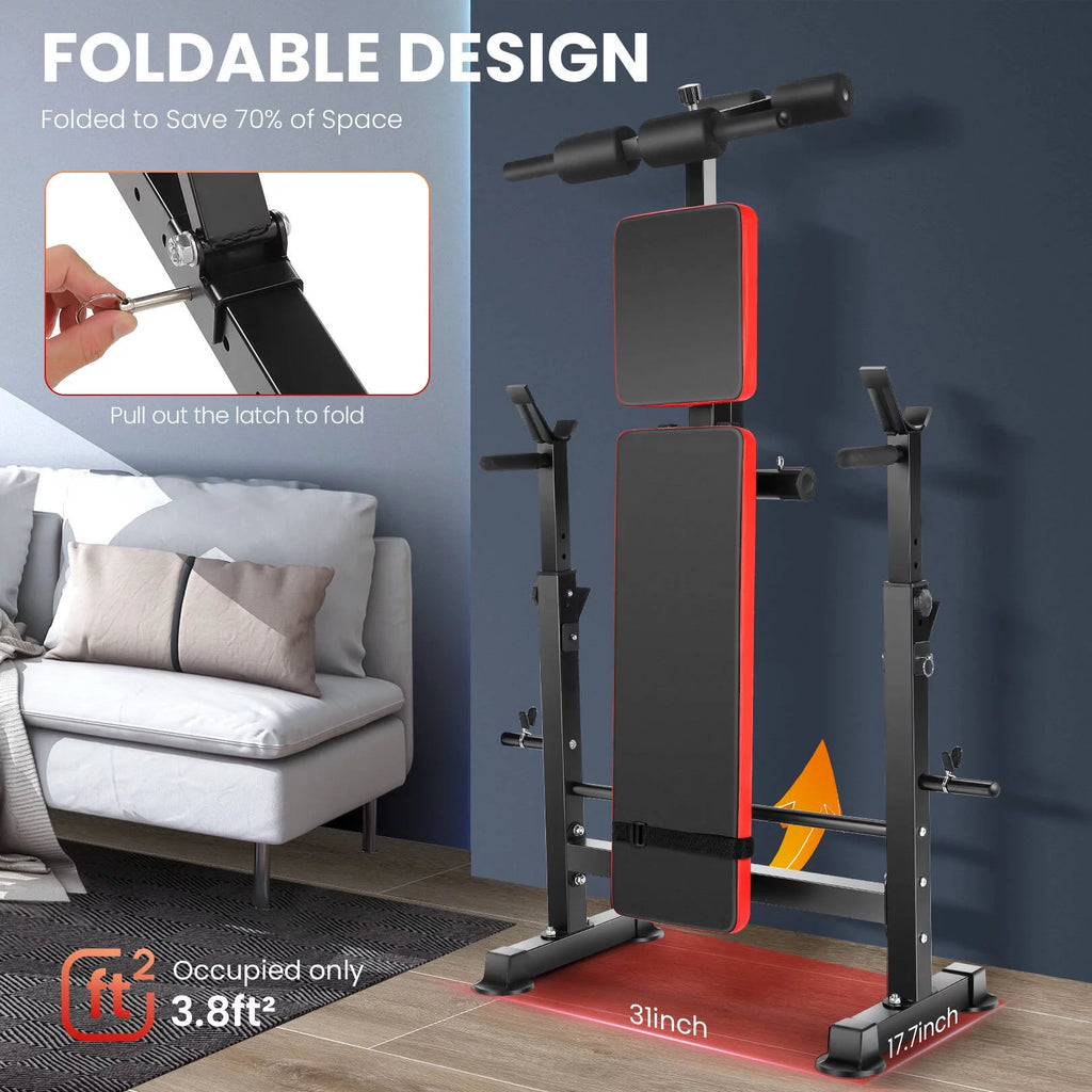 Adjustable Weight Bench Set with Barbell Rack E416316