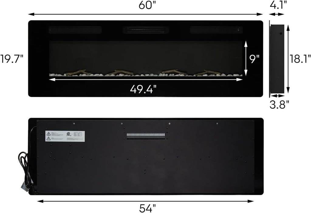 60 inch Recessed Wall Mounted Electric Fireplace Heater with Remote Control O254