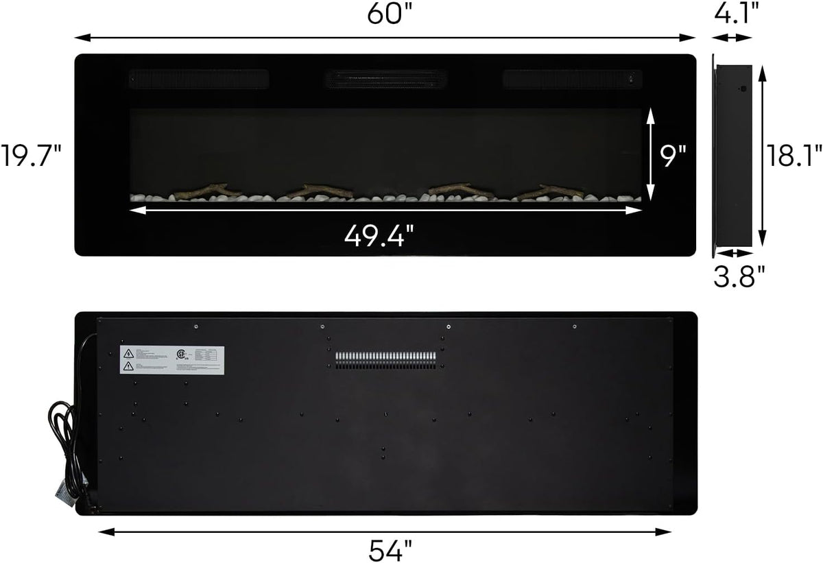 60 inch Recessed Wall Mounted Electric Fireplace Heater with Remote Control O254