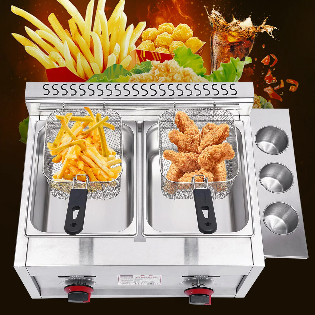 6L Commercial Countertop Gas Deep Fryer with 2 Frying Basket F766